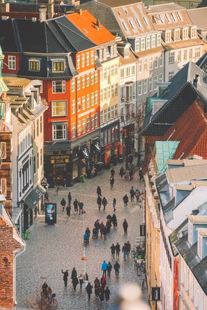 February 18, 2019. Denmark Copenhagen. Panoramic top view of the city center from a high point....