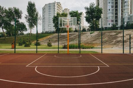 Basketball court. Sport arena. Outdoor sports facility in the Natalka park of Kiev in Ukraine.の写真素材