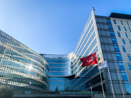 October 24, 2019. Turkey. Istanbul. University Hospital Koch. Facade new modern building architecture hospital clinic. Theme medicine health. Insurance company. Hospital in Turkey. Istanbul Clinic.のeditorial素材