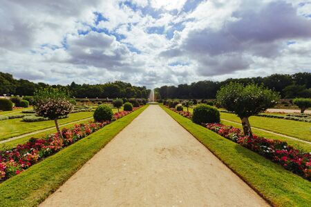 July 23, 2017, castle of Chenonceau. France. facade of the medieval ladies' castle. Royal medieval castle of Chenonceau park and garden. Chenonceau, Loire Valley, France, Europe. UNESCO heritage site.のeditorial素材