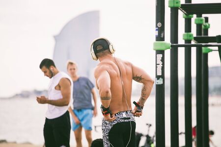 Spain. The embankment of Barcelona September 25, 2017 exercise in the open air in the gym on the...