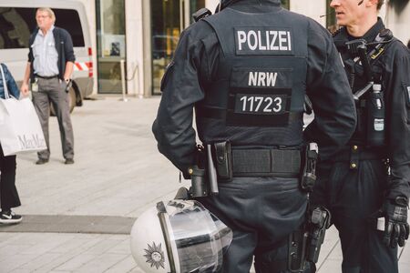 German police officer. Riot Police Germany. Police patrolling in dusseldorf October 27, 2018. German...