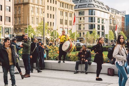 muslims manifestation October 27, 2018 Germany, Dusseldorf. Political protest in streets. migrants protest demanding. Arab protest politics in Germany. Muslim migrant refugee defends rights in square.のeditorial素材