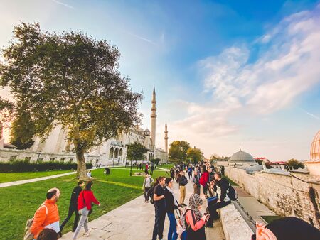 Suleymaniye Mosque. Suleymaniye Camii. Minaret, marmara. Sulaymaniye Mosque Exterior Turkey October 29, 2019, Istanbul. Suleymaniye Camii The most beautiful mosque in Istanbul.のeditorial素材