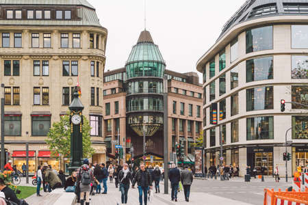 city and shopping streets around Dusseldorf. chadow Arkaden Mall in October 25, 2018 Germany. theme...