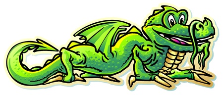 dragon lizard green winged mythical creature symbol of oriental calendarのイラスト素材