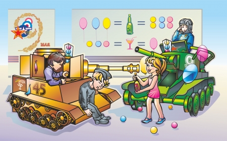 Kids play in replica world war 2 tanksのイラスト素材