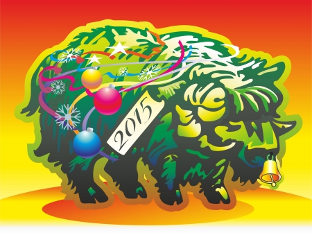 green sheep with ear tag 2015 in toys snowflakes and streamerのイラスト素材