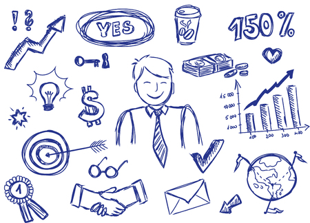 Business set of hand drawn doodle vector iconsのイラスト素材