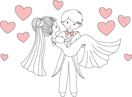 groom carrying bride in armsのイラスト素材
