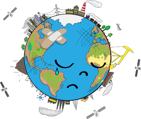 Sad Planet Earth cartoonのイラスト素材