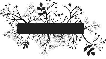 Black banner silhouette with abstract floral plantsのイラスト素材