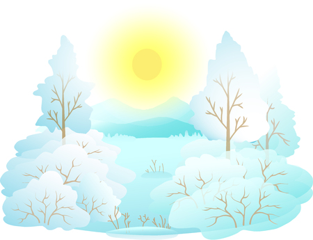 sunny winter landscape isolated on whiteのイラスト素材