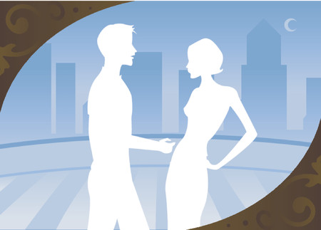 Couple together on city roof or balconyのイラスト素材