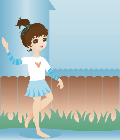 Cute little girl waves andamp,quot,Helloandamp,quot, to her friends in the neighborhoodのイラスト素材