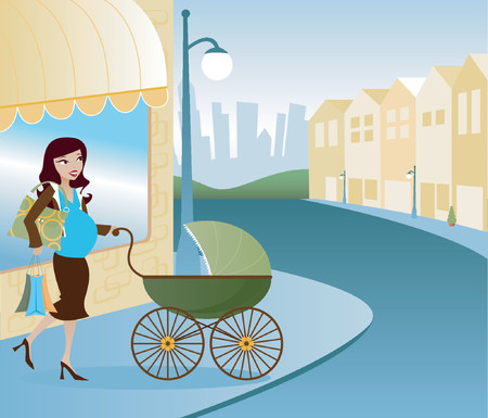 Stylish Mom out shopping with のイラスト素材