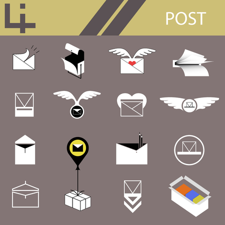 Icons of the postal service send the message by parcel or letterのイラスト素材