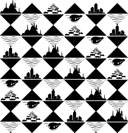black and white triangles different vector elements in seamless pattern background.のイラスト素材