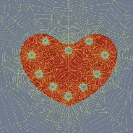 vector seamless texture of red hearts in a spider webのイラスト素材