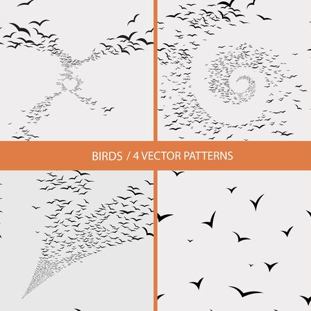 set of vector seamless texture flying flock of birdsのイラスト素材