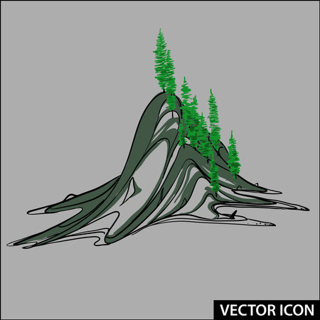 vector icon of high stone rock with treesのイラスト素材