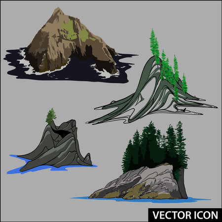 collection of vector images of sea rocky islandsのイラスト素材