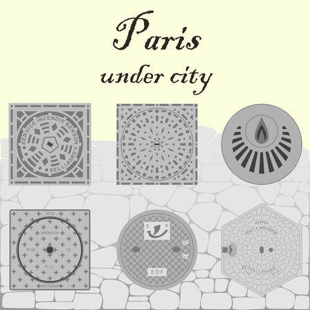 Vector collection of sewer manholes of the capital of Franceのイラスト素材