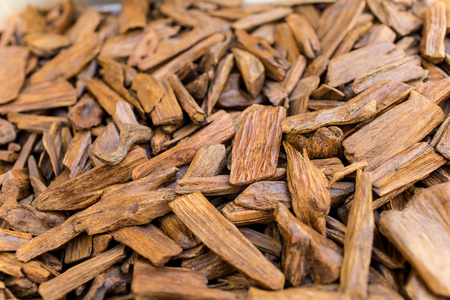 Selective Focus, Sticks Of Agar Wood Or Agarwood Background The Incense Chips Used By Burning for incense & perfumes of essential oil as Oud Or Bakhoorの写真素材