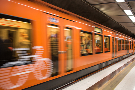 Helsinki, Finland, June 09 2019, Train is Arriving in a metro station