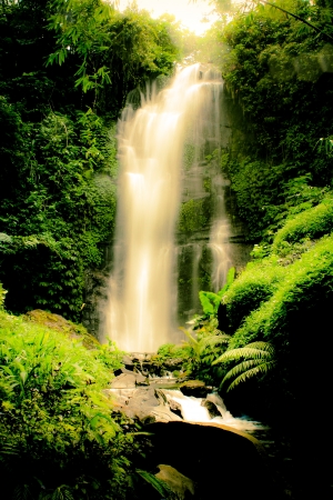 A golden waterfall in center Baliの写真素材