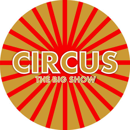 Banner, circus poster. Circus in the illustration. Red stripes, gold. Circus posters. The dome of the circus, colored, bright. Celebration and fun. Entertainment and amusement park. Clowns and acrobatの写真素材