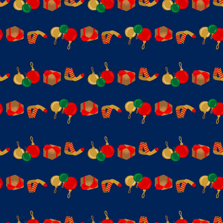 Seamless pattern. Christmas seamless pattern. New Year and Christmas. The holiday is in December. A fir branch and Christmas tree toys. A deer and a wreath of spruce.の写真素材