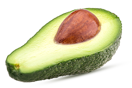 Avocado cut in half with bone isolated on white background Clipping Pathの写真素材