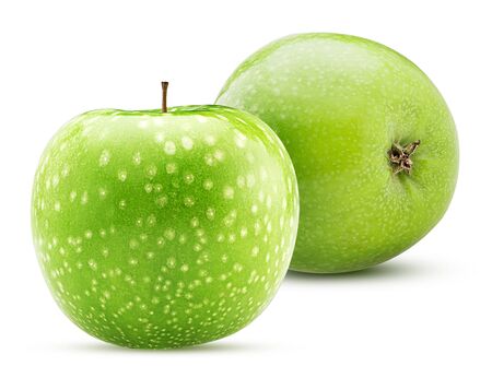Two green apple isolated on white backgroundの写真素材