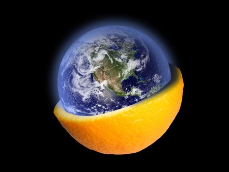 Earth into the orange fruit