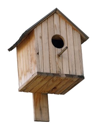 Wooden birdhouse isolated over white. This image has been converted from a RAW-format.