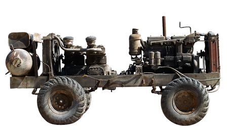 Antique Diesel Tractor isolated over white の写真素材