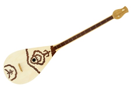 Dombra with Kazakh ornament isolated on white. Clipping path included. Traditional Musical instrument of nomad.の写真素材