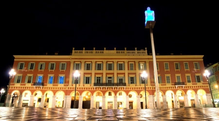 The Plaza Massena Square at night in Nice, France