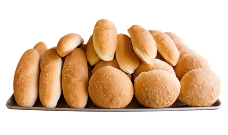 Bread in the metal basket isolated on white. Clipping path included.