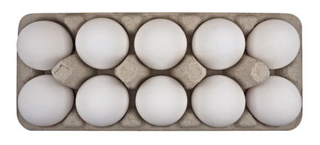 Carton box of eggs isolated on white background. 