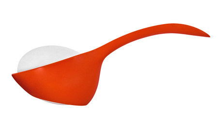 Red plastic holder for eggs isolated on white. Clipping path included.の写真素材