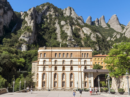 BARCELONA, SPAIN - JULY 10, 2015: The Benedictine abbey Santa Maria de Montserrat in Monistrol de Montserrat, Spain. It hosts the Virgin of Montserrat, the favourite in Catalonia.のeditorial素材