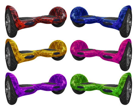 Colorful gyroscooters isolated on white background