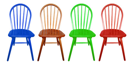 Colorful wooden chairs isolated on the white backgroundの写真素材