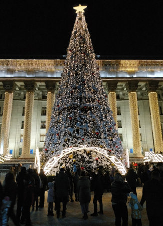 Almaty, Kazakhstan - January 1, 2023: Main Christmas tree on Republic Square in Almaty city, Kazakhstanのeditorial素材