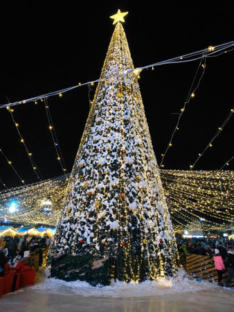 Almaty, Kazakhstan - January 2, 2023: Main Christmas tree on the square near the Palace of the Republic in Almaty city, Kazakhstanのeditorial素材