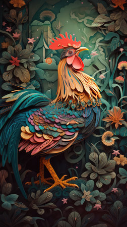 Rooster in bright colors for greeting cards, banners, gifts fun art.の素材