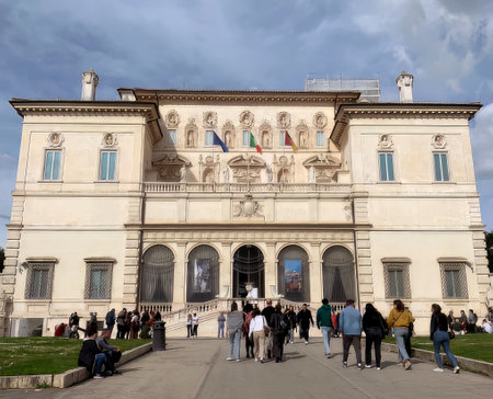 Rome, Italy - April 3, 2023: Exterior facade of famous villa borghese museum located at Rome city, Italyのeditorial素材