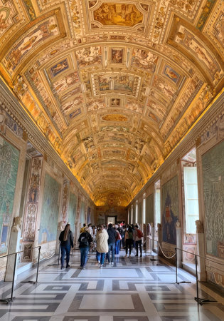 Rome, Italy - March 31, 2023: Ceiling of Gallery of Maps , 120 meter long corridor on the third floor of the Belvedere Courtyard in Vatican Museums Rome Italyのeditorial素材